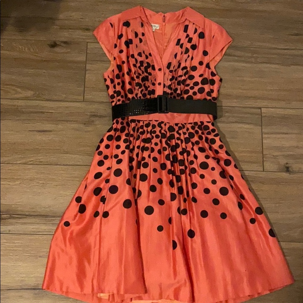 Kay Unger- Size 10- Coral and Polka Dot Dress